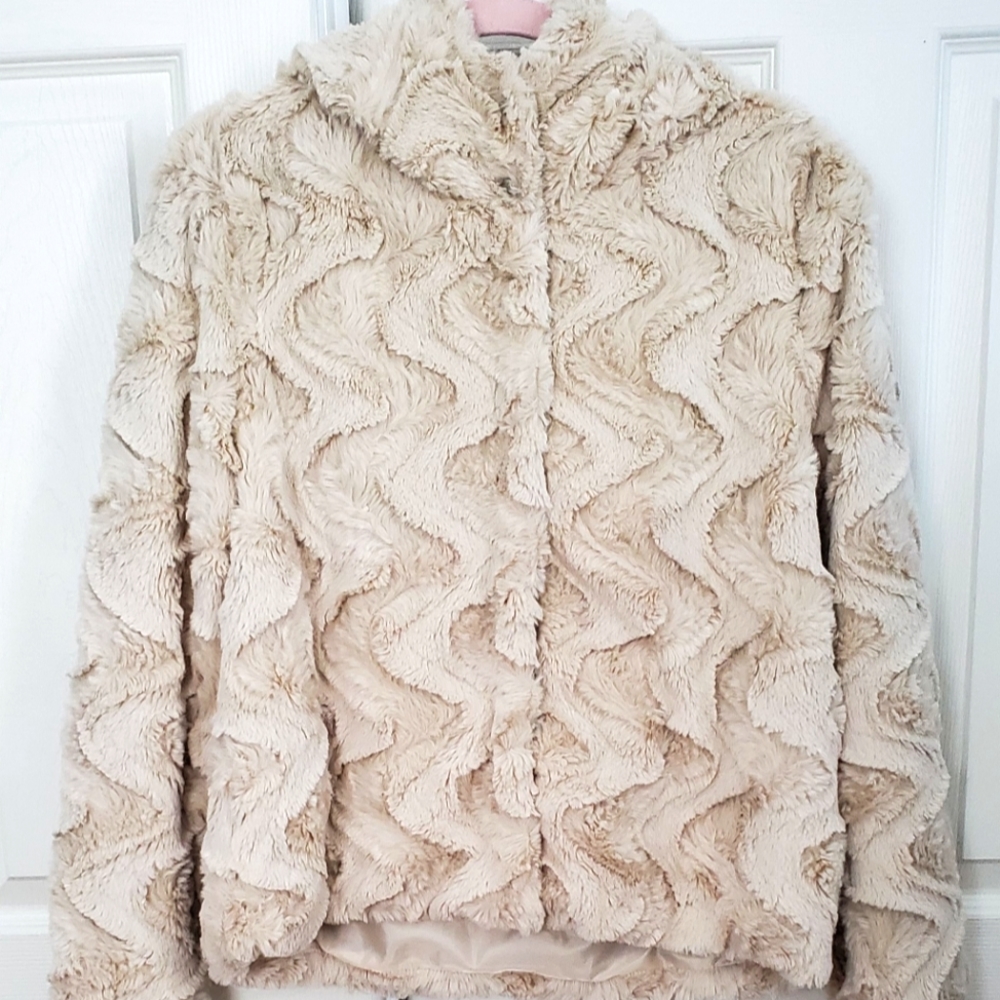 Faux fur cream hooded jacket